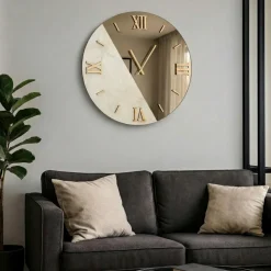 Orologi Da Parete Moderni-Selezionato da Mazzolaluce Grande orologio 80cm rotondo da parete specchio bronzo marmo laminato