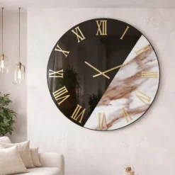 Orologi Da Parete Moderni-Selezionato da Mazzolaluce Grande orologio 80 cm rotondo specchiato bronzo effetto marmo marrone