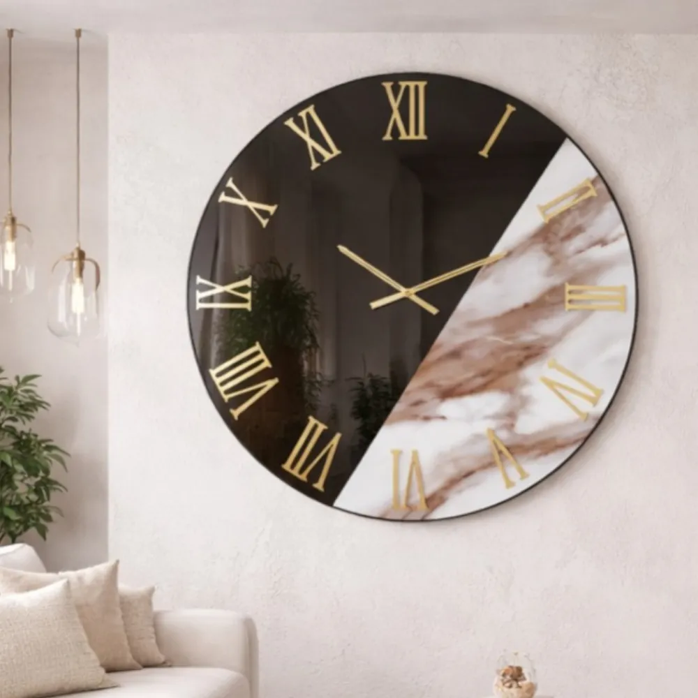 Orologi Da Parete Moderni-Selezionato da Mazzolaluce Grande orologio 80 cm rotondo specchiato bronzo effetto marmo marrone