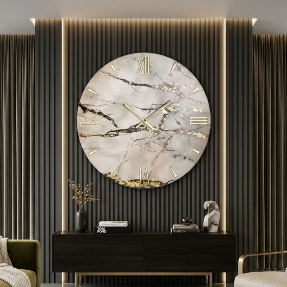 Orologi Da Parete Moderni-Selezionato da Mazzolaluce Grande orologio da muro 100cm elegance gold in resina moderno