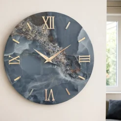 Orologi Da Parete Moderni-Selezionato da Mazzolaluce Grande orologio da parete 100cm blu effetto marmo moderno