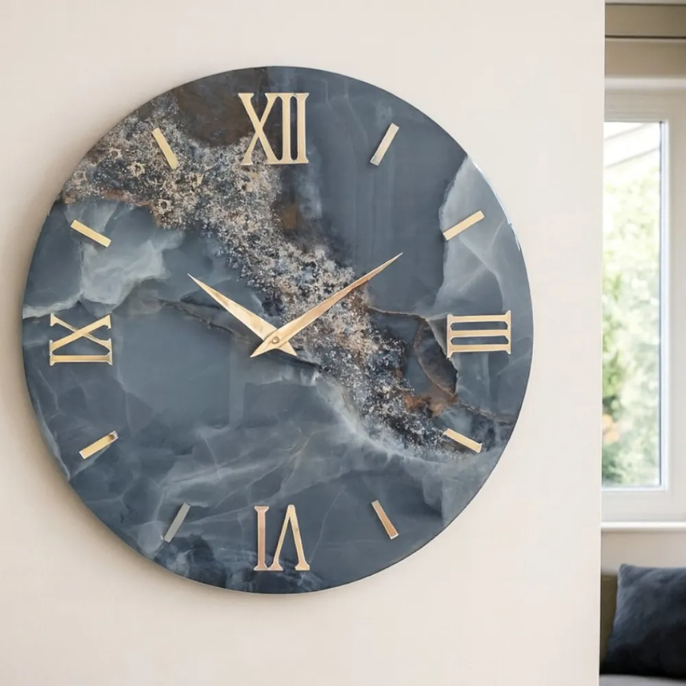 Orologi Da Parete Moderni-Selezionato da Mazzolaluce Grande orologio da parete 100cm blu effetto marmo moderno