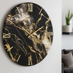 Orologi Da Parete Moderni-Selezionato da Mazzolaluce Grande orologio da parete 100cm gold marmy nero oro per soggiorno