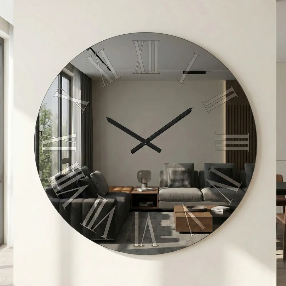 Orologi Da Parete Moderni-Selezionato da Mazzolaluce Grande orologio da parete 100cm in vetro fume rotondo numeri romani