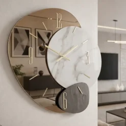 Orologi Da Parete Moderni-Selezionato da Mazzolaluce Grande orologio da parete 80 cm moderno specchio bronzo resina effetto marmo