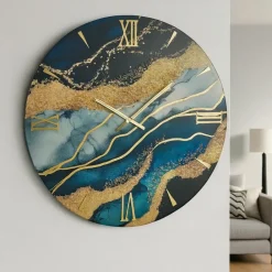 Orologi Da Parete Moderni-Selezionato da Mazzolaluce Grande orologio da parete 80cm mediterraneo blu oro rotondo