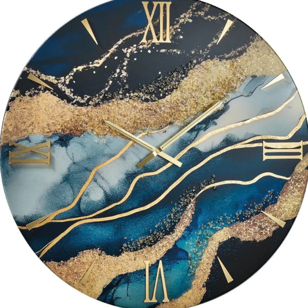 Orologi Da Parete Moderni-Selezionato da Mazzolaluce Grande orologio da parete 80cm mediterraneo blu oro rotondo