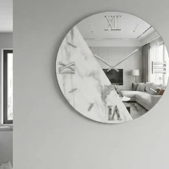 Orologi Da Parete Moderni-Selezionato da Mazzolaluce Grande orologio da parete 100cm rotondo specchio marmo laminato bianco