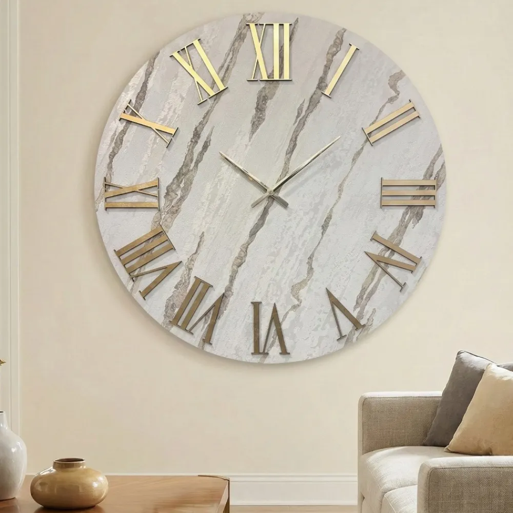 Orologi Da Parete Moderni-Selezionato da Mazzolaluce Grande orologio da parete 100cm rotondo con carta da parati oro