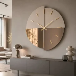 Orologi Da Parete Moderni-Selezionato da Mazzolaluce Grande orologio da parete 100 cm tondo specchio bronzo e satinato legno nocciola moderno