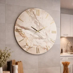 Orologi Da Parete Moderni-Selezionato da Mazzolaluce Grande orologio da parete effetto marmo dettagli oro rotondo 80cm