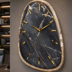 Orologi Da Parete Moderni-Selezionato da Mazzolaluce Grande orologio da parete effetto marmo scuro dettagli foglia oro