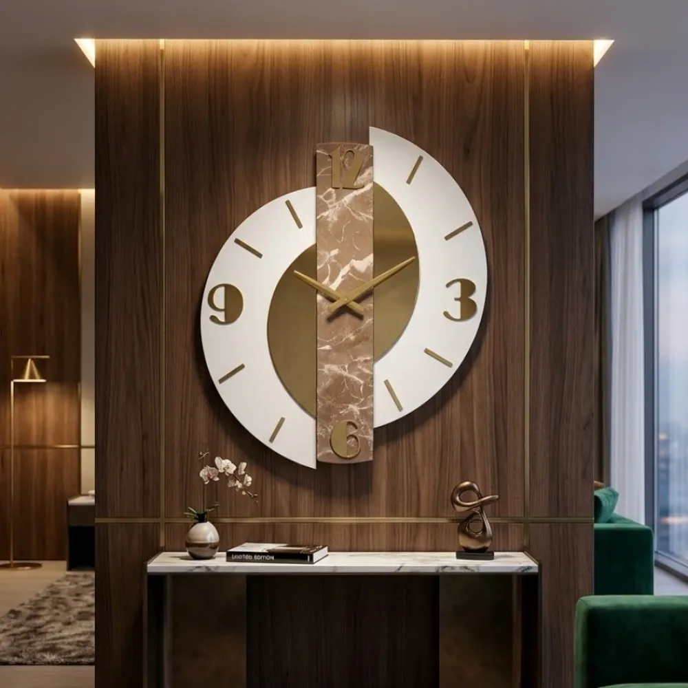 Orologi Da Parete Moderni-Selezionato da Mazzolaluce Grande orologio da parete moderno effetto marmorizzato dettagli foglia oro