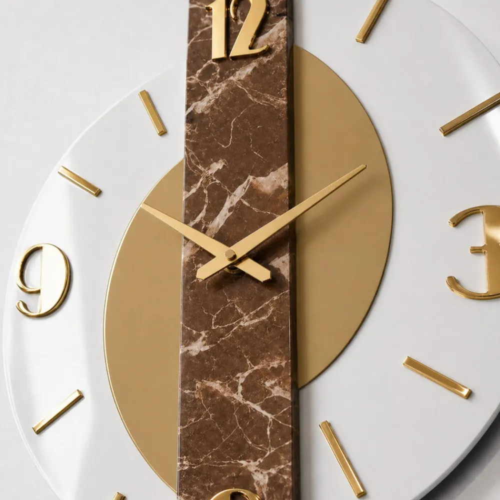 Orologi Da Parete Moderni-Selezionato da Mazzolaluce Grande orologio da parete moderno effetto marmorizzato dettagli foglia oro