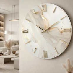 Orologi Da Parete Moderni-Selezionato da Mazzolaluce Grande orologio da parete moderno rotondo effetto marmo foglia oro 80cm