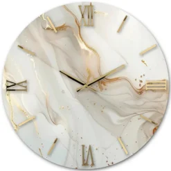 Orologi Da Parete Moderni-Selezionato da Mazzolaluce Grande orologio da parete moderno rotondo effetto marmo foglia oro 80cm