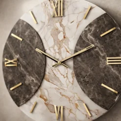 Orologi Da Parete Moderni-Selezionato da Mazzolaluce Grande orologio da parete rotondo effetto marmo numeri romani foglia oro 100cm