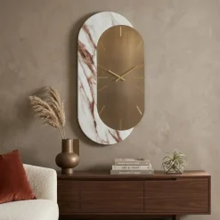 Orologi Da Parete Moderni-Selezionato da Mazzolaluce Grande orologio da parete 48x95 ovale specchio bronzo resina effetto marmo