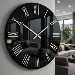 Orologi Da Parete Moderni-Selezionato da Mazzolaluce Grande orologio moderno 100cm specchio numeri foglia argento