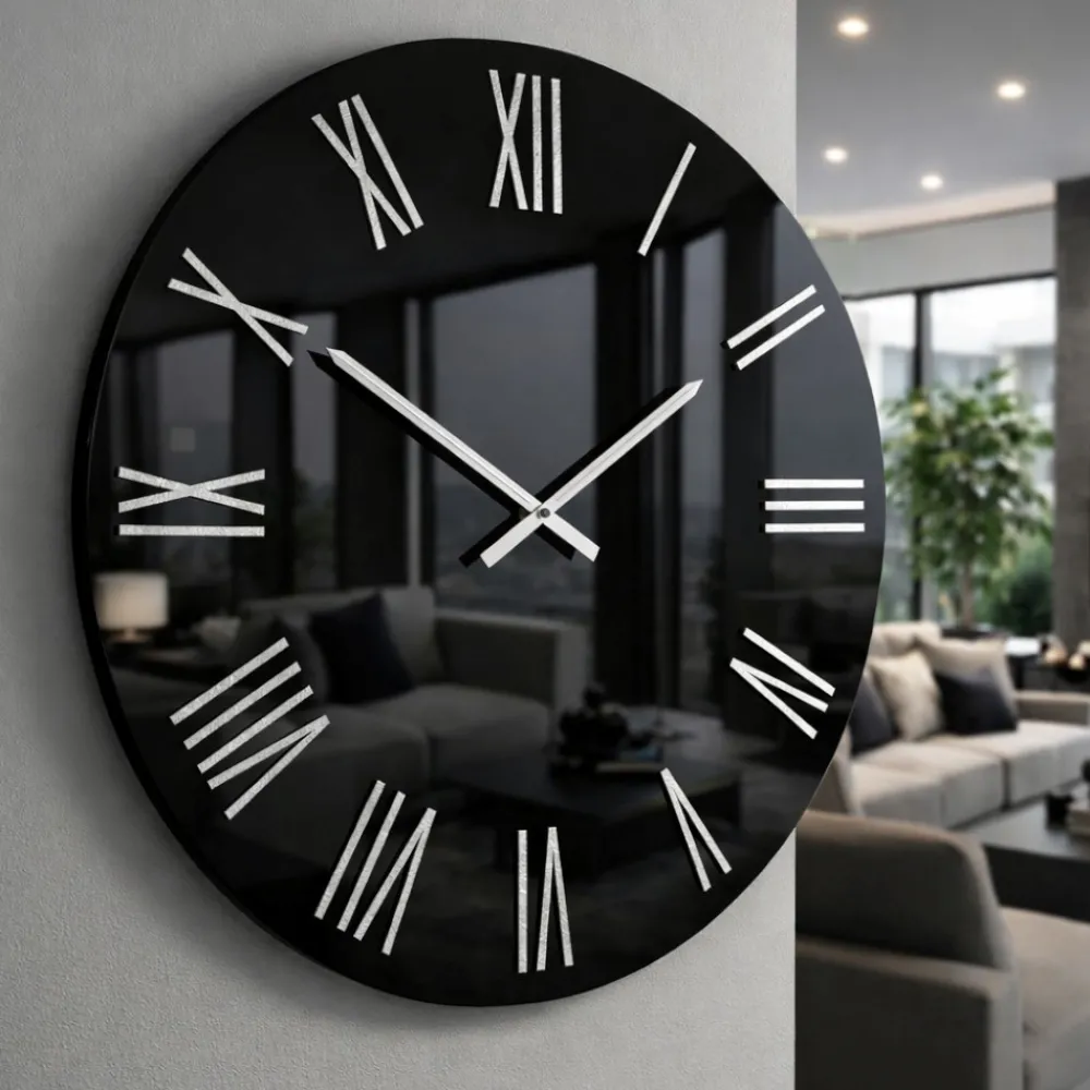 Orologi Da Parete Moderni-Selezionato da Mazzolaluce Grande orologio moderno 100cm specchio numeri foglia argento
