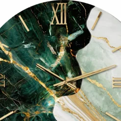 Orologi Da Parete Moderni-Selezionato da Mazzolaluce Grande orologio moderno da parete verde effetto marmo rotondo 80cm