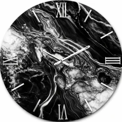 Orologi Da Parete Moderni-Selezionato da Mazzolaluce Grande orologio moderno nero rotondo effetto marmo nero numeri argento