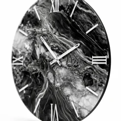 Orologi Da Parete Moderni-Selezionato da Mazzolaluce Grande orologio moderno nero rotondo effetto marmo nero numeri argento