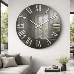 Orologi Da Parete Moderni-Selezionato da Mazzolaluce Grande orologio moderno rotondo 80cm effetto specchio fume'