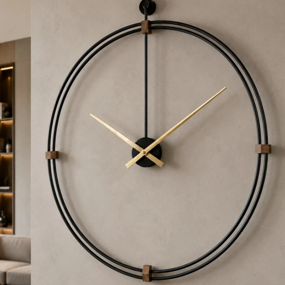 Orologi Da Parete Moderni-Selezionato da Mazzolaluce Grande orologio nero a parete rotondo minimalista 80cm
