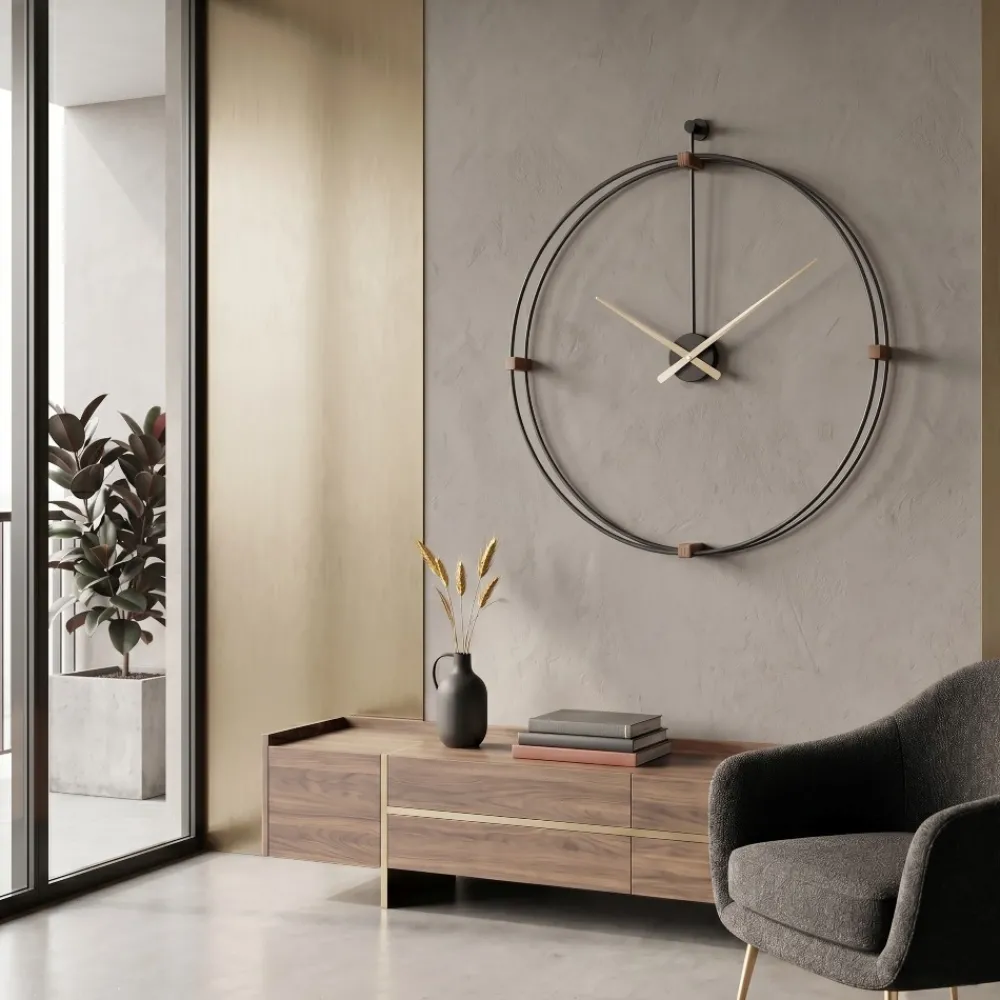 Orologi Da Parete Moderni-Selezionato da Mazzolaluce Grande orologio nero a parete rotondo minimalista 80cm