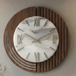 Orologi Da Parete Moderni-Selezionato da Mazzolaluce Grande orologio rotondo a muro design moderno effetto marmorizzato 70cm
