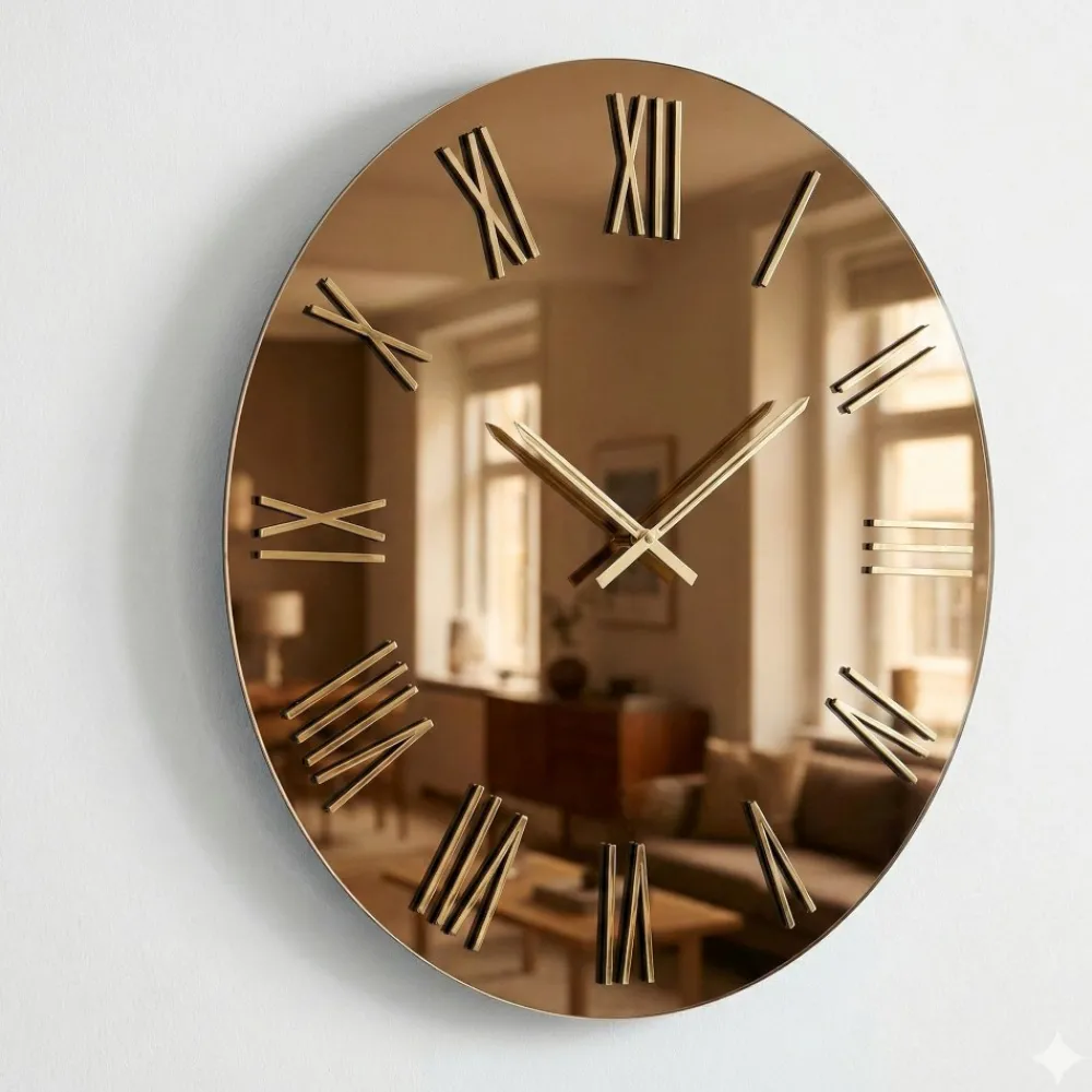 Orologi Da Parete Moderni-Selezionato da Mazzolaluce Grande orologio rotondo 100cm specchio bronzo numeri foglia oro