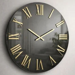 Orologi Da Parete Moderni-Selezionato da Mazzolaluce Grande orologio rotondo 100cm specchio fume numeri romani dorati