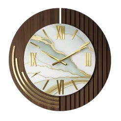 Orologi Da Parete Moderni-Selezionato da Mazzolaluce Grande orologio rotondo da muro effetto marmorizzato dettagli foglia oro 70cm