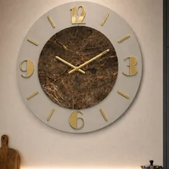 Orologi Da Parete Moderni-Selezionato da Mazzolaluce Grande orologio rotondo da parete effetto marmo dettagli oro
