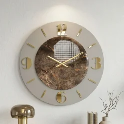 Orologi Da Parete Moderni-Selezionato da Mazzolaluce Grande orologio rotondo da parete effetto marmo dettagli oro