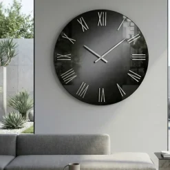 Orologi Da Parete Moderni-Selezionato da Mazzolaluce Grande orologio rotondo da parete moderno effetto specchio fume' 100cm
