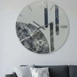Orologi Da Parete Moderni-Selezionato da Mazzolaluce Grande orologio tondo da parete 80cm resina effetto marmo argento