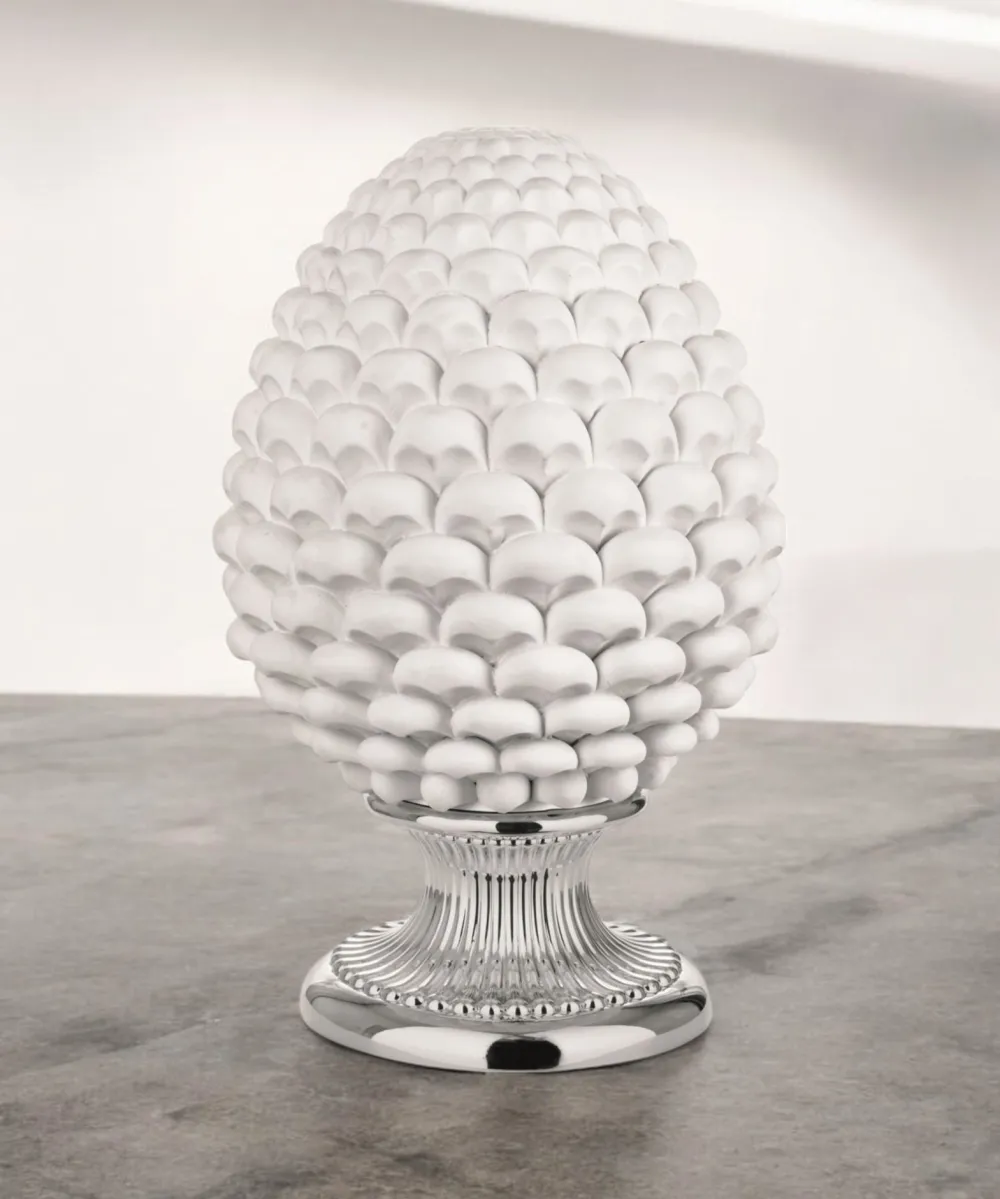 Soprammobili Moderni-Bongelli Preziosi Grande pigna bianca h35 ceramica base argentata