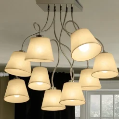 Plafoniere Moderne-Selezionato da Mazzolaluce Grande plafoniera da cucina moderna 9 bracci flessibili orientabili paralumi pergamena