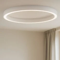 Plafoniere Moderne-Selezionato da Mazzolaluce Grande plafoniera da soffitto bianca moderna cerchio anello led 3000k 100 cm