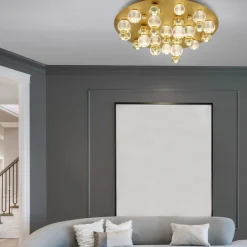 Plafoniere Moderne-Selezionato da Mazzolaluce Grande plafoniera oro sfere trasparenti per salone