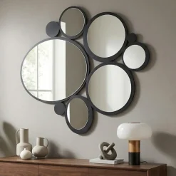 Specchi Da Parete-Selezionato da Mazzolaluce Grande specchio da parete nero cerchi 90x79 design moderno