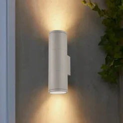 Applique Da Esterno-Ideal Lux Gun ap2 big applique da esterno cilindro biemissione grigio e27