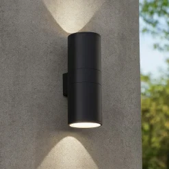 Applique Da Esterno-Ideal Lux Gun ap2 big applique da esterno nero cilindro ip44 biemissione