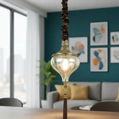 Lampade A Sospensione-Ideal Lux Harem sp1 lampada sospensione metallo brunito vetro ambrato
