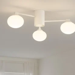 Plafoniere Moderne-Ideal Lux Hermes pl3 d90 plafoniera moderna tre vetri bianchi per salotto