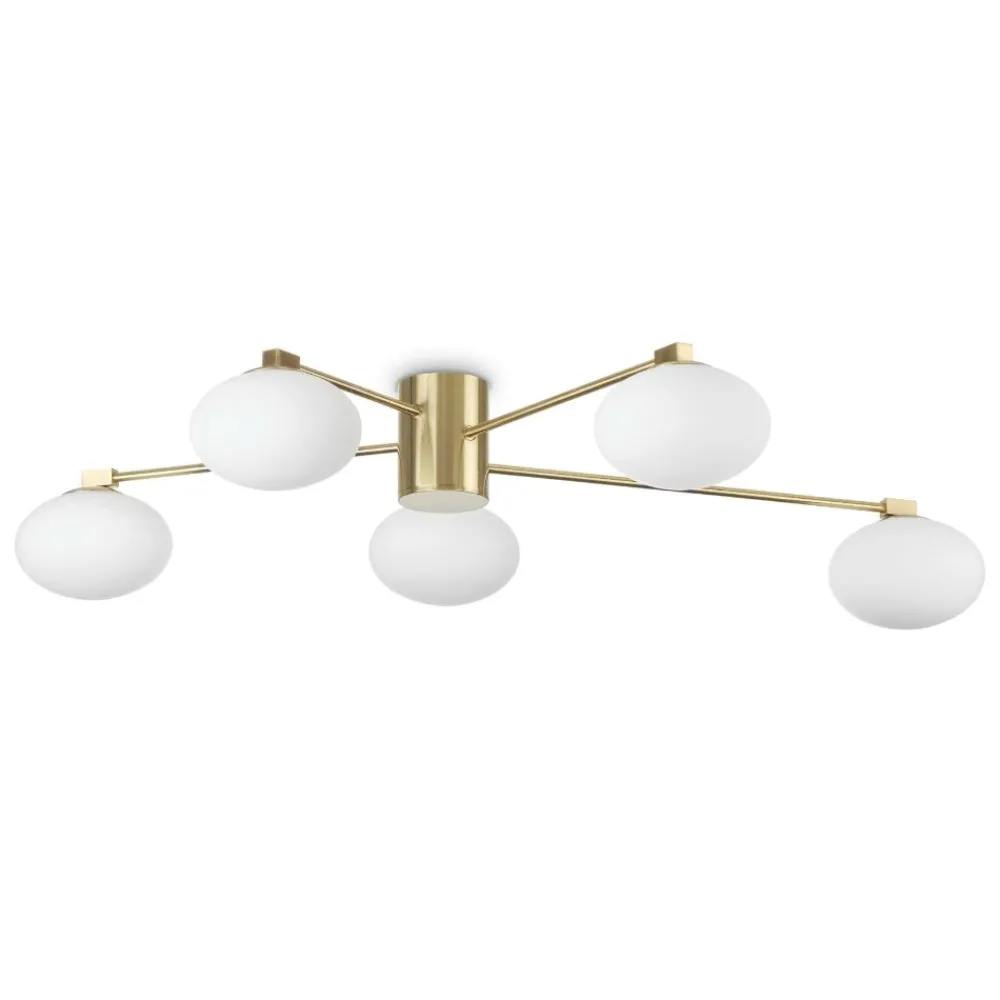 Plafoniere Moderne-Ideal Lux Hermes pl5 d90 plafoniera oro per camera da letto cinque luci sfere vetro bianco