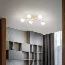 Plafoniere Moderne-Ideal Lux Hermes pl5 d90 plafoniera oro per camera da letto cinque luci sfere vetro bianco