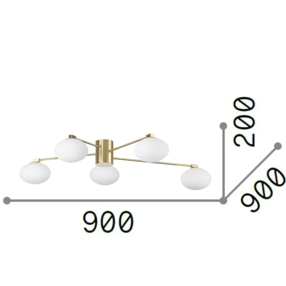 Plafoniere Moderne-Ideal Lux Hermes pl5 d90 plafoniera oro per camera da letto cinque luci sfere vetro bianco